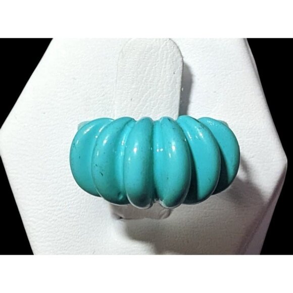Mermaidcore Blue Scalloped Metal Enamel Coated Ring Size 5 - Picture 1 of 14